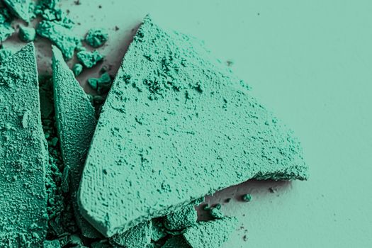 Mint eye shadow powder as makeup palette closeup, crushed cosmetics and beauty textures