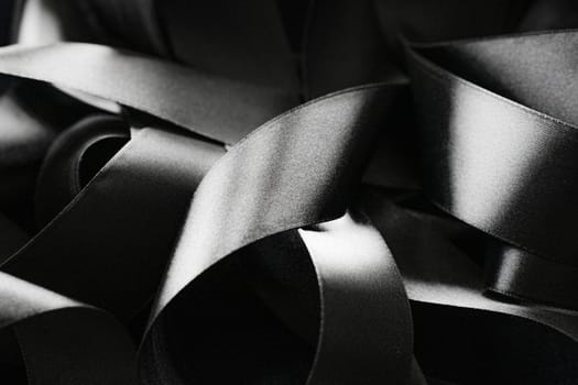 Black and white silk ribbon as background, abstract and luxury brand designs