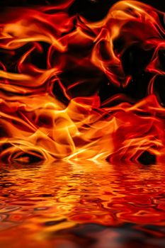 Hot fire flames in water as nature element and abstract background, minimal design