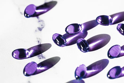 Purple capsules for healthy diet nutrition, pharma brand store, probiotic drug pills as healthcare or supplement products for pharmaceutical industry ads