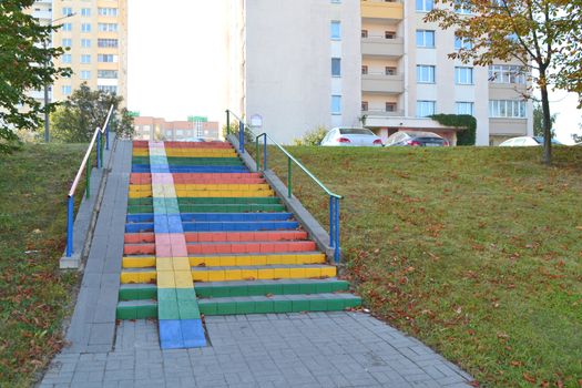 Romantic stairway to heaven, painted in rainbow bright colors