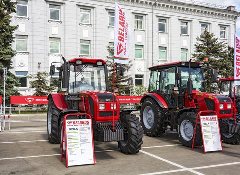 Belarus, Minsk - 05/27/2017: Exhibition of tractors near the Minsk Tractor Plant
