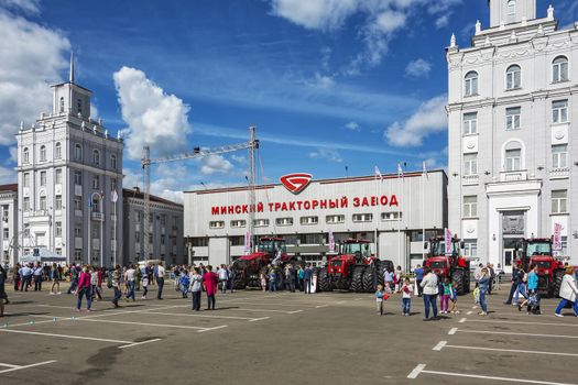Belarus, Minsk - 27.05.2017: Exhibition of tractors on the site near the Minsk tractor plant