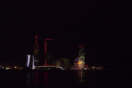 Batumi at night city view, skyscrapers and towers. City view at night. Most amazing view of the city in Georgia.