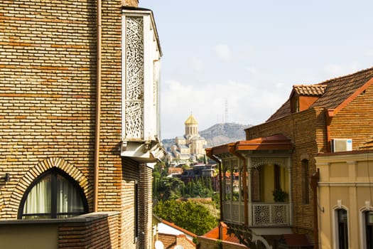 Tbilisi, Georgia - September 24, 2020: Tbilisi Botanical street, old famous houses and city view, old famous street in old town