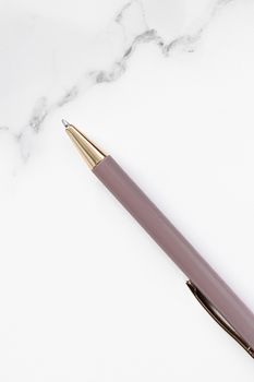 Pen on marble background, luxury stationery and business branding