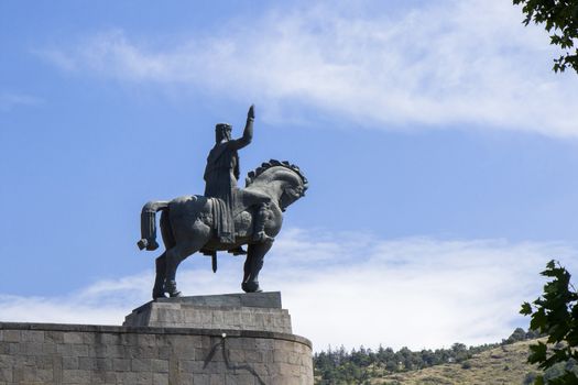 Statue of Vakhtang Gorgasali, famous king of Georgia, Old town and city center of Tbilisi, Georgia