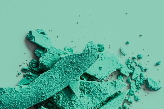Mint eye shadow powder as makeup palette closeup, crushed cosmetics and beauty textures