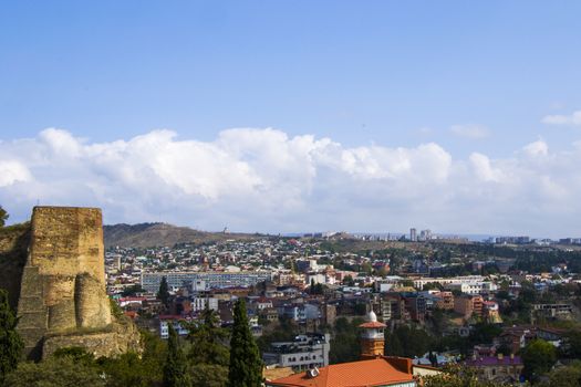 Tbilisi, Georgia - September 24, 2020: Tbilisi old town city view, Narikhala tower, old buildings and architecture