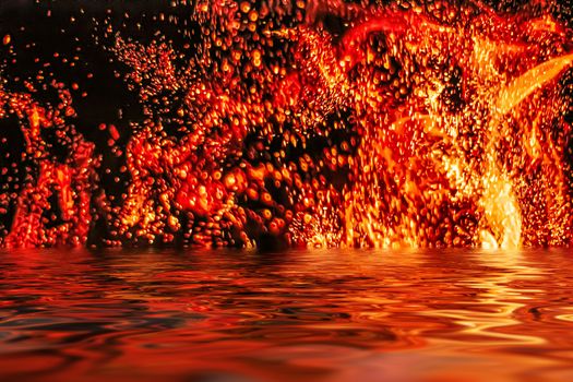 Hot fire flames in water as nature element and abstract background, minimal design