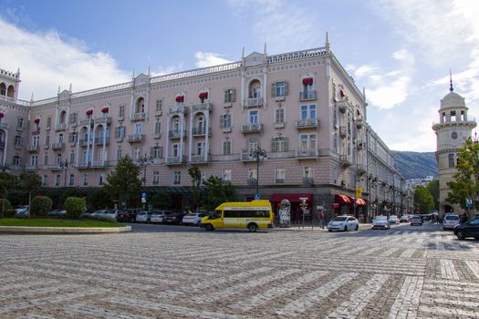 Tbilisi, Georgia - September 09, 2020 - Tbilisi city center, street situation, people, cars and buildings.