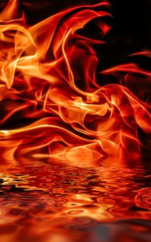 Hot fire flames in water as nature element and abstract background, minimal design