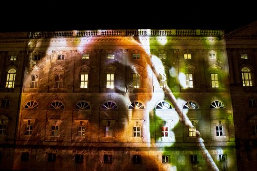 Berlin light festival in 2017 , sideshow on the buildings and landmarks,colorful lights and industrial art.Event in city center.
