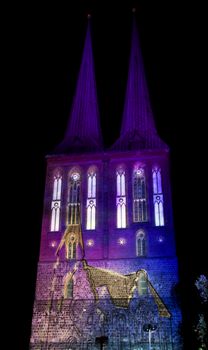 Berlin light festival in 2017 , sideshow on the buildings and landmarks,colorful lights and industrial art.Event in city center.