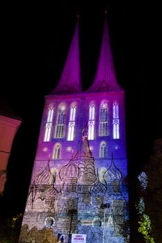 Berlin light festival in 2017 , sideshow on the buildings and landmarks,colorful lights and industrial art.Event in city center.