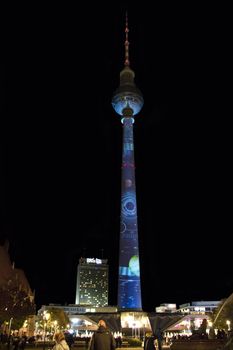 Berlin light festival in 2017 , sideshow on the buildings and landmarks,colorful lights and industrial art.Event in city center.