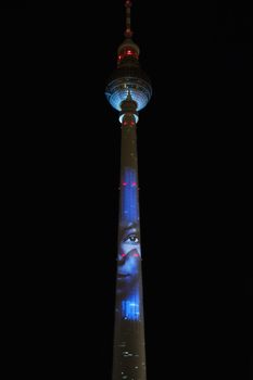 Berlin light festival in 2017 , sideshow on the buildings and landmarks,colorful lights and industrial art.Event in city center.