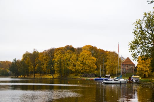 Trakai lake and boats in the water