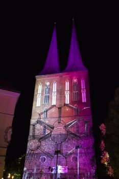 Berlin light festival in 2017 , sideshow on the buildings and landmarks,colorful lights and industrial art.Event in city center.