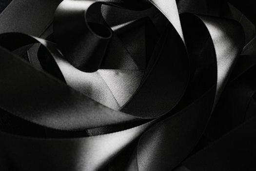 Black and white silk ribbon as background, abstract and luxury brand designs