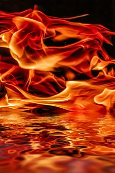 Hot fire flames in water as nature element and abstract background, minimal design