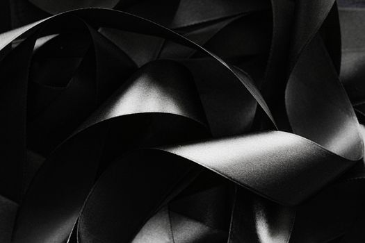 Black and white silk ribbon as background, abstract and luxury brand designs