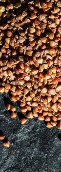 Buckwheat grain closeup, food texture and cook book backgrounds