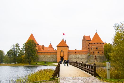 Trakai castle in the Vilnius county, Unesco world heritage list, Island on the Galve lake. Red stone castle. Lithuania.