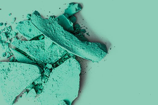 Mint eye shadow powder as makeup palette closeup, crushed cosmetics and beauty textures