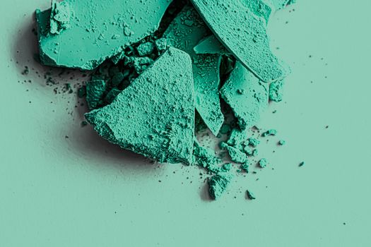 Mint eye shadow powder as makeup palette closeup, crushed cosmetics and beauty textures