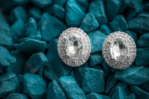 Luxury diamond earrings closeup, jewelry and fashion brands