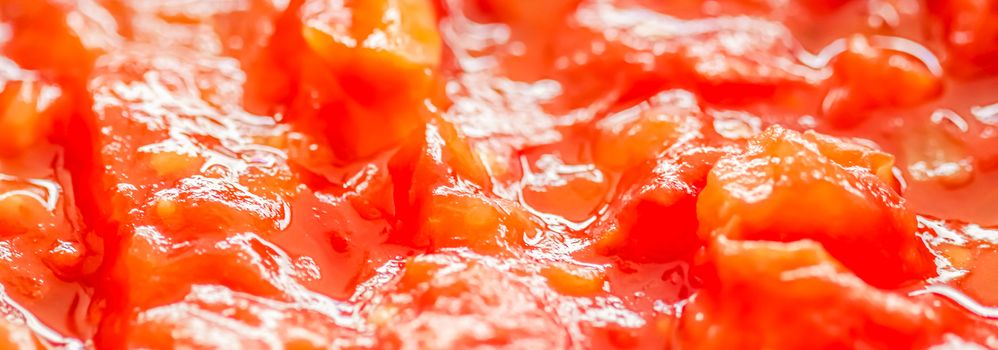 Cooking tomato sauce, closeup steamed vegetables for cook book or food blog backgrounds