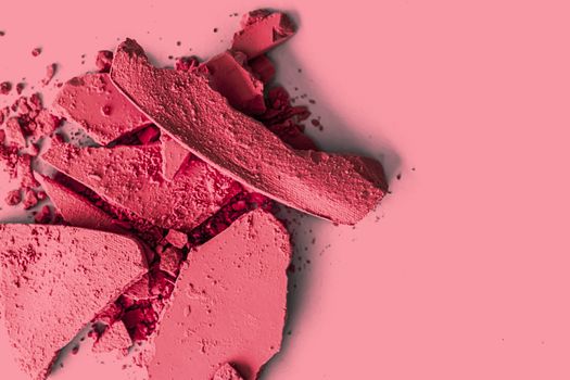 Red eye shadow powder as makeup palette closeup, crushed cosmetics and beauty textures