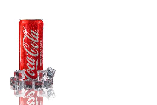 Kuala Lumpur, Malaysia - October 19, 2020 : Coca Cola or Coke Drink on white background