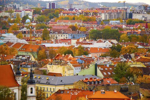 Vilnius city view, Lithuania. Old town and city center. Urban scene. Old famous buildings, architecture, house and church view. colorful panorama. Vilnius, lithuania.