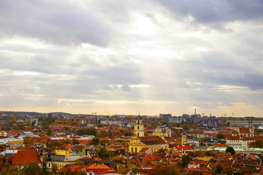 Vilnius city view, Lithuania. Old town and city center. Urban scene. Old famous buildings, architecture, house and church view. colorful panorama. Vilnius, lithuania.