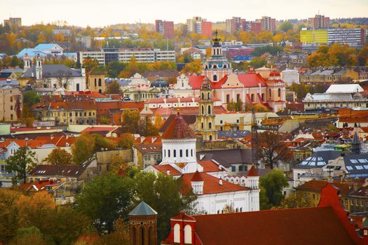 Vilnius city view, Lithuania. Old town and city center. Urban scene. Old famous buildings, architecture, house and church view. colorful panorama. Vilnius, lithuania.