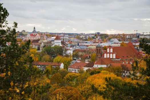 Vilnius city view, Lithuania. Old town and city center. Urban scene. Old famous buildings, architecture, house and church view. colorful panorama. Vilnius, lithuania.