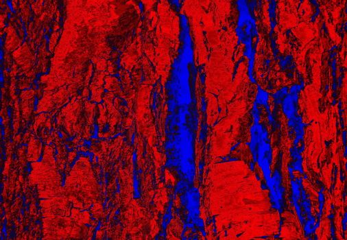 Colorful wallpaper with abstract texture and pastel colored tones. Artistic style in rich red and blue tones, with 3D surround effect under the bark of trees.