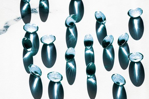 Blue capsules for healthy diet nutrition, pharma brand store, probiotic drug pills as healthcare or supplement products for pharmaceutical industry ads