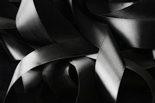 Black and white silk ribbon as background, abstract and luxury brand designs