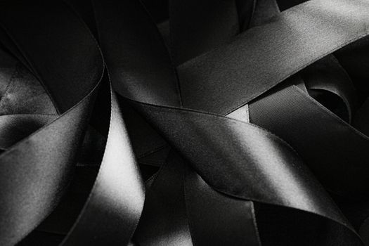 Black and white silk ribbon as background, abstract and luxury brand designs
