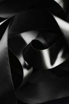 Black and white silk ribbon as background, abstract and luxury brand designs