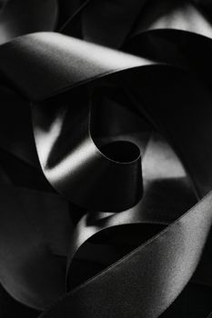 Black and white silk ribbon as background, abstract and luxury brand designs