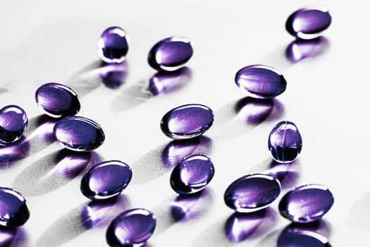 Purple capsules for healthy diet nutrition, pharma brand store, probiotic drug pills as healthcare or supplement products for pharmaceutical industry ads