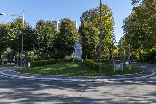 terni,italy october 22 2020: statue of San Valentoino placed at the roundabout of street filippo turati in terni