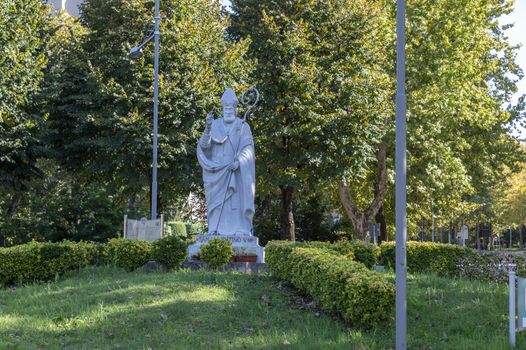 terni,italy october 22 2020: statue of San Valentoino placed at the roundabout of street filippo turati in terni