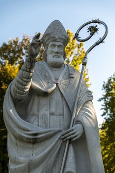 terni,italy october 22 2020: statue of San Valentoino placed at the roundabout of street filippo turati in terni