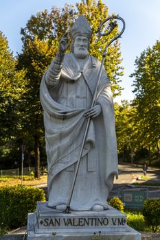 terni,italy october 22 2020: statue of San Valentoino placed at the roundabout of street filippo turati in terni