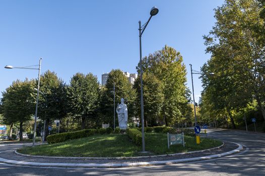 terni,italy october 22 2020: statue of San Valentoino placed at the roundabout of street filippo turati in terni